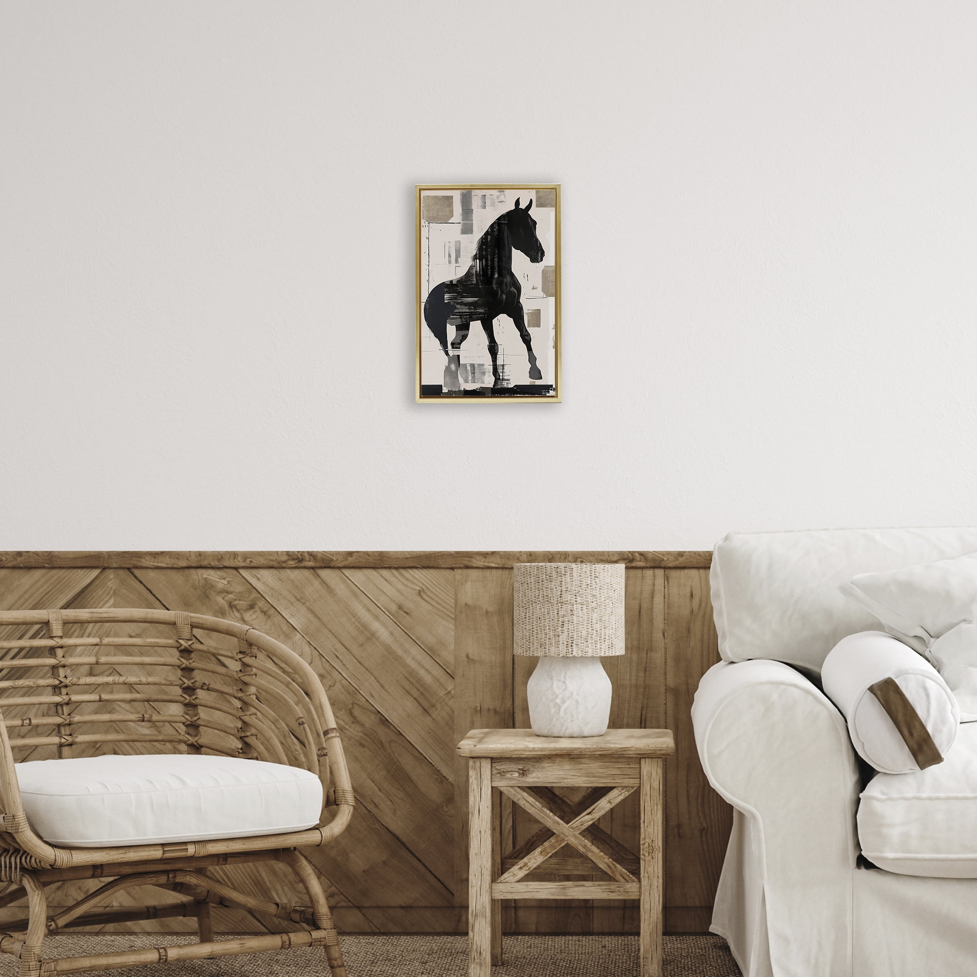 Equinity Horse Silhouette Gold Framed Floater Canvas Wall Art, design by Annabelle Hall