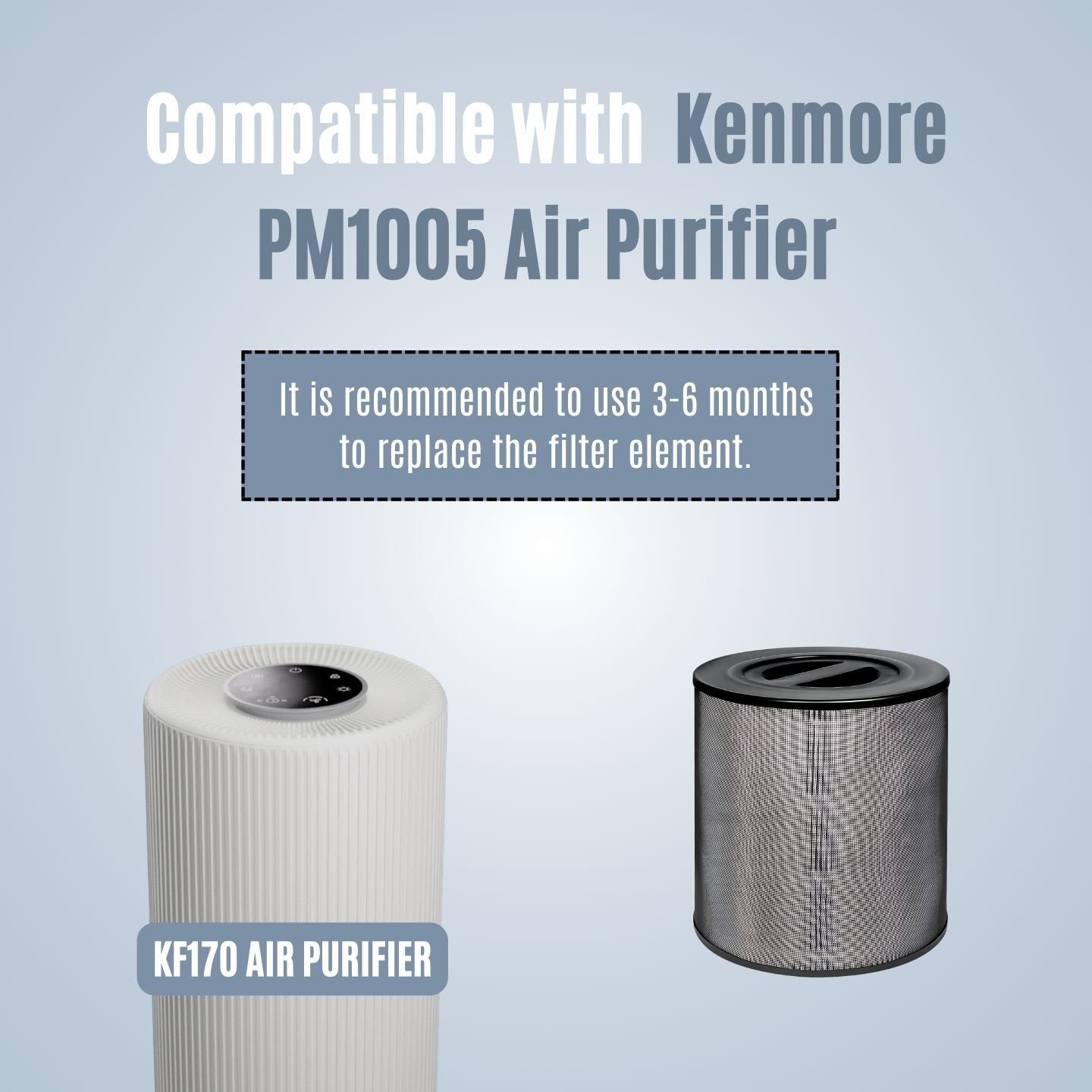 Nispira KF170 Replacement Filter Compatible with Kenmore PM1005 850e Air Purifier 3-in-1 True HEPA Activated Carbon, 2 Packs