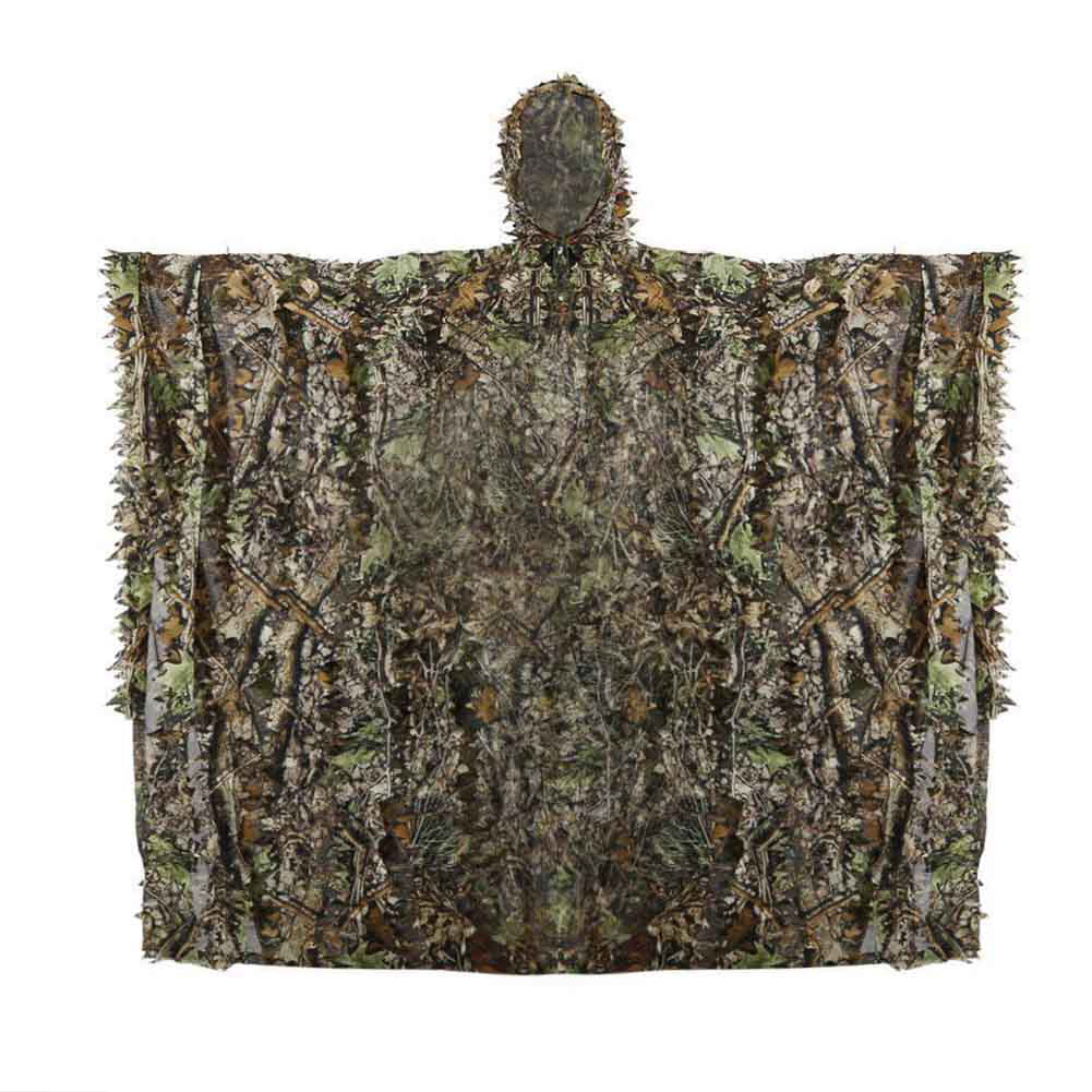 3D Leaves Camouflage Ghillie Suit Leaves Poncho Stealth Cloak for Jungle Hunting 