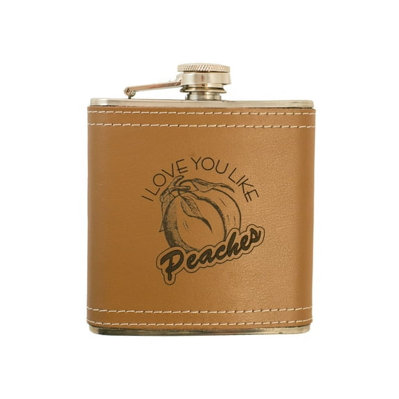 6oz I Love You Like Peaches Leather Flask L1