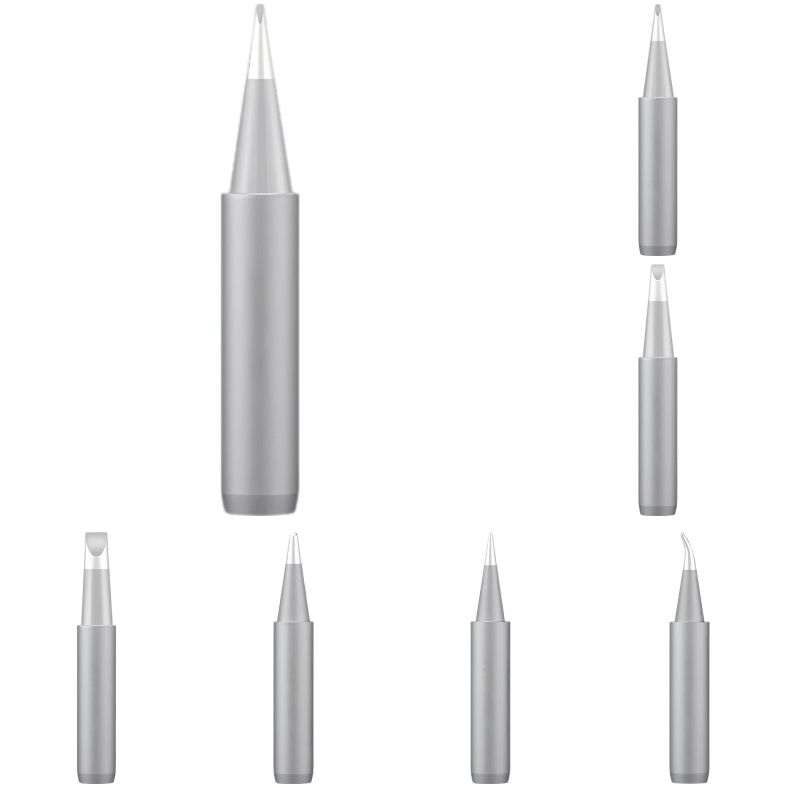7 Pcs Soldering Tip Set Matte Frosted Flat Pointed Curved Solder Iron Bits 0.16 in / 4 mm Inner Diameter Anti-Oxidation Replacement for Rework Station Large Surface Special Angle Welding