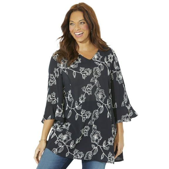 Catherines Women's Plus Size Embroidered Gauze Tunic