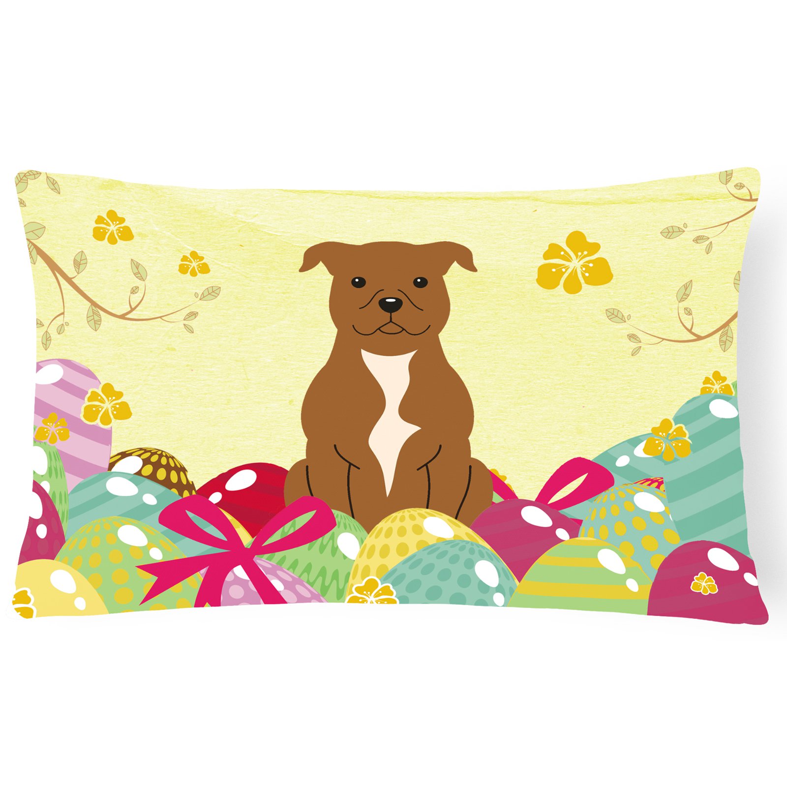 Carolines Treasures BB6048PW1216 Easter Eggs Staffordshire Bull Terrier Chocolate Canvas Fabric Decorative Pillow, 12H - image 2 of 2