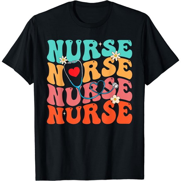 Cute Groovy Stethoscope Nurse Life Nursing Nurse Week Nurse T-Shirt Black 3X-Large