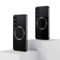 ELEHOLD for Samsung Galaxy S24 Plating Clear Magnetic Case,Slim Thin Ligtweight Compatible with Mag Safe Transparent Clear Cover with Camera Lens Protection Shockproof Samsung S24 Case,Black