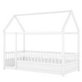 thumbnail image 3 of Bellemave Twin Size Montessori Bed, Wood Twin House Beds with Fence, Floor Bed with Roof for Bedroom Playroom（White）, 3 of 7
