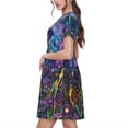 thumbnail image 2 of Xecao Cosmic Purple Irises pour Femmes Été Robe Midi à Manches Courtes avec Poches Robe Décontractée T-Shirt Fluide Robe de Plage, 2 of 6