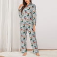 thumbnail image 2 of Fuzoiu Skiing penguin Print Women's Long-Sleeved Pajama,Lounge Button Down Nightwear,Womens Notch Collar Pajama Set-Medium, 2 of 7