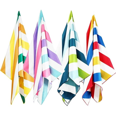 Tumis 4 Pack Large Quick Dry Beach Towel (30"x60"), Microfiber Sand-Free Beach Towel Set, Super Absorbent Compact Pool Travel Accessories, Pink/Summer/Green/Orange