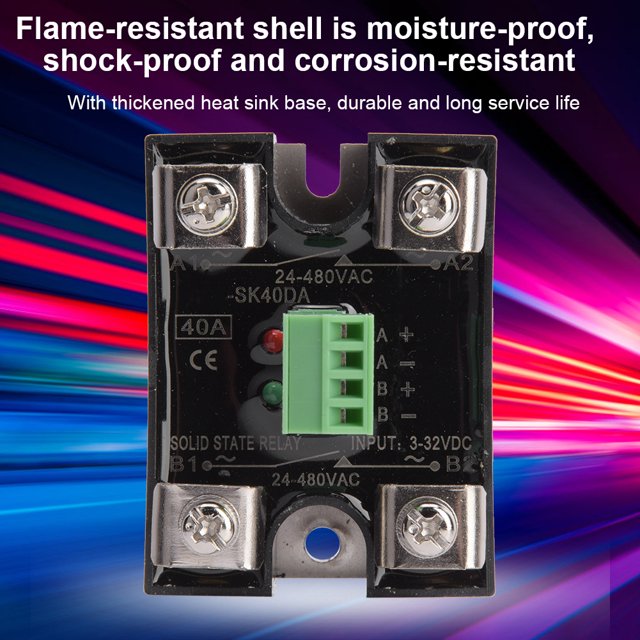 BERM Dual-Channel Solid State Relay - 40A AC/DC Control with Heat Sink (24-480VAC) - Flame Resistant & Moisture Proof SSR with LED Indicators (Model SK40DA)