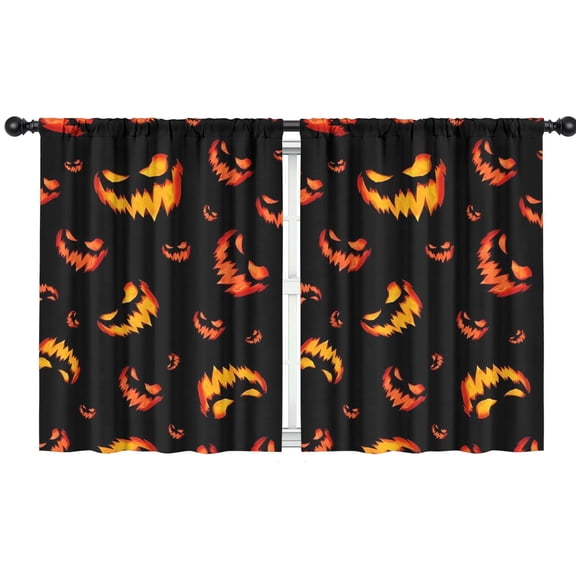 Blackout Kids Curtains,Black Halloween Pumpkin Faces Childrens Insulated Curtains Set Of 2,Bedroom Essentials,Toddler Room Decor 42"x54"