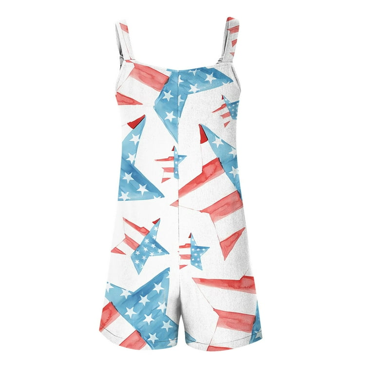 WULMLEO Fourth Of July Womens Romper 1776 Patriotic Sleeveless Usa