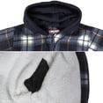 thumbnail image 2 of Men's Heavyweight Flannel Zip Up Fleece Lined Plaid Sherpa Hoodie Jacket (A17 - Navy White Grey, 2XL), 2 of 2