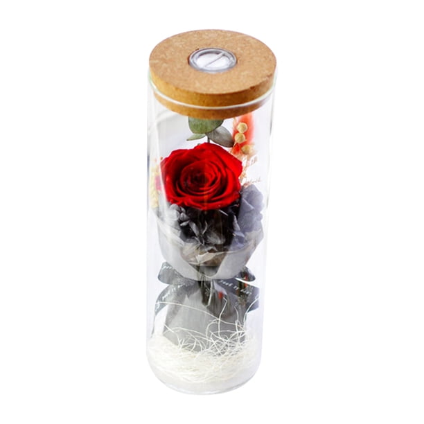 leyfeng Flor de rosa real conservada en botella de vidrio LED Flor de rosa eterna Presente para novia Esposa