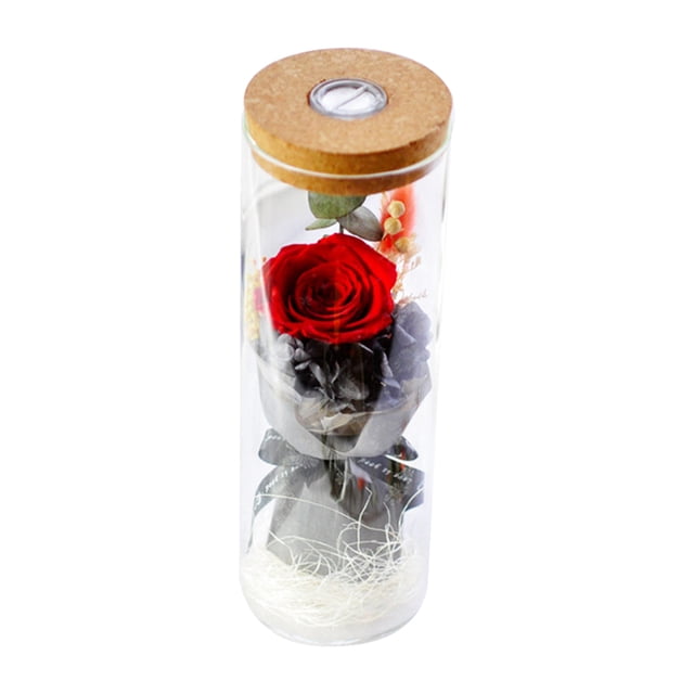 Rosa real conservada en botella de vidrio LED yeacher