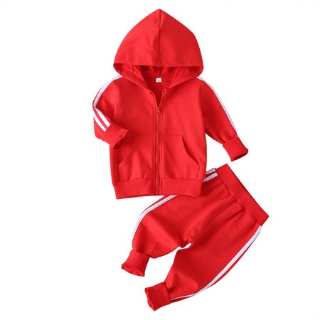 

TAIAOJING Kid Toddler Boy Clothes Baby Hooded Striped Zipper Coat Tops Pants Trousers Set Cute Clothes 6-12 Months