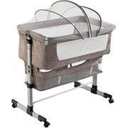 Lamberia 3 in 1 Bassinet for Baby, Easy Folding Sleeper with Mattress Included, Height Adjustable Bedside Travel Crib for Newborn Infant/Baby Boy/Baby Girl (Beige)