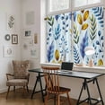 thumbnail image 5 of Blue Yellow Leaves Kitchen Curtain for Berdoom Living Room Cafe 45 Inch Length, Spring Botanical Leaf Farmhouse Watercolor Tiers Curtains Light Filtering Drapes Window Treatment 2 Panels 52"Wx45"L, 5 of 8