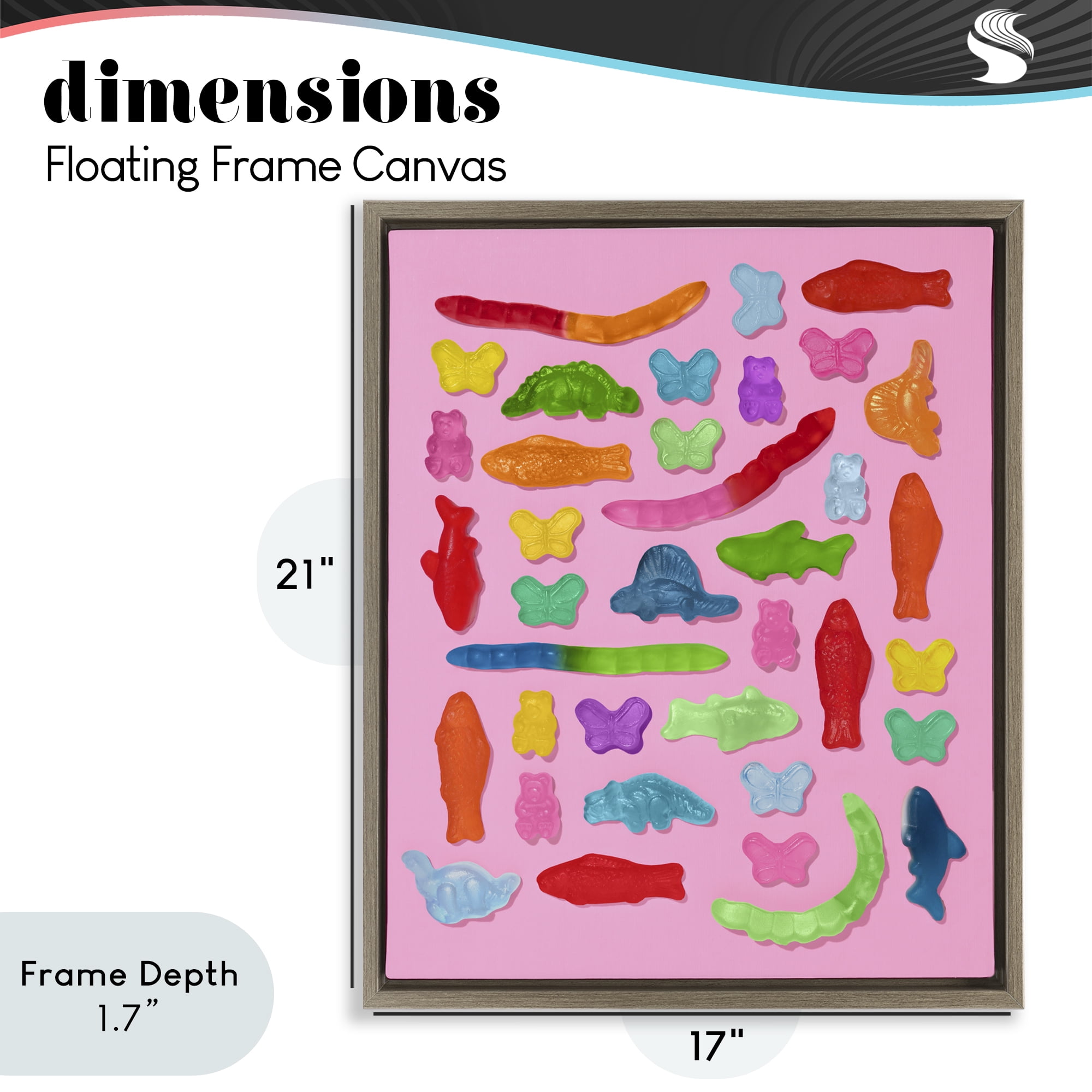 Stupell Industries Pink Gummy Animal Collage Brown Framed Floater Canvas Wall Art, design by LISH Creative