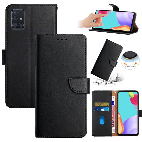 Compatible with Samsung Galaxy A71 5G Vintage Wallet || Real Leather Wallet Phone Case || Genuine Leather with Viewing Stand & Card Holder || Magnetic Flip Folio Cover with Card Slot, Black