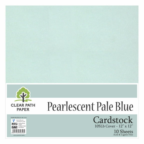 Pearlescent Pale Blue Cardstock - 12 x 12 inch - 105Lb Cover - 10 Sheets - Clear Path Paper