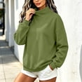 thumbnail image 2 of Lenpel Sweatshirts for Women Fall Mock Neck Long Sleeve Tops Oversized Solid Color Casual Loose Warm Pullover(Army Green,Small), 2 of 7