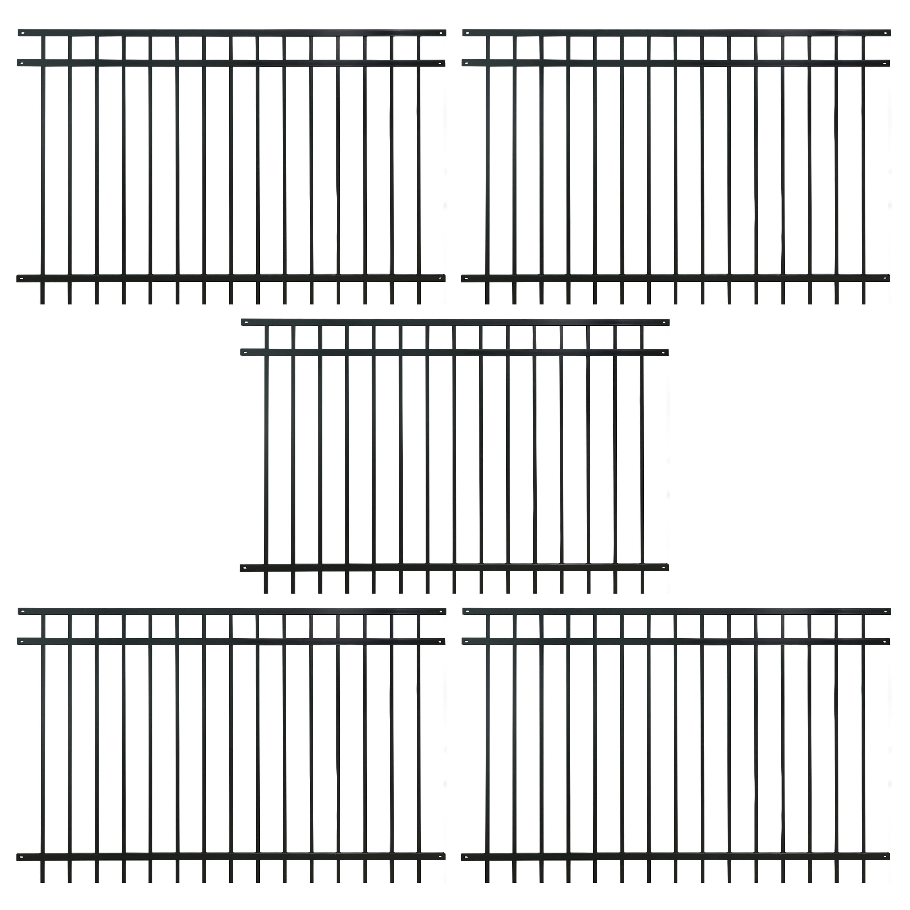 CAPHAUS Heavy Duty Flat Top Fence Barrier Panel, 4FT Height X 6FT Width Anti-Rust Metal Fencing Panel, 2” Diameter Steel Outdoor Decorative Garden Fence Panel for Yard, Pool, Patio, Pack of 5