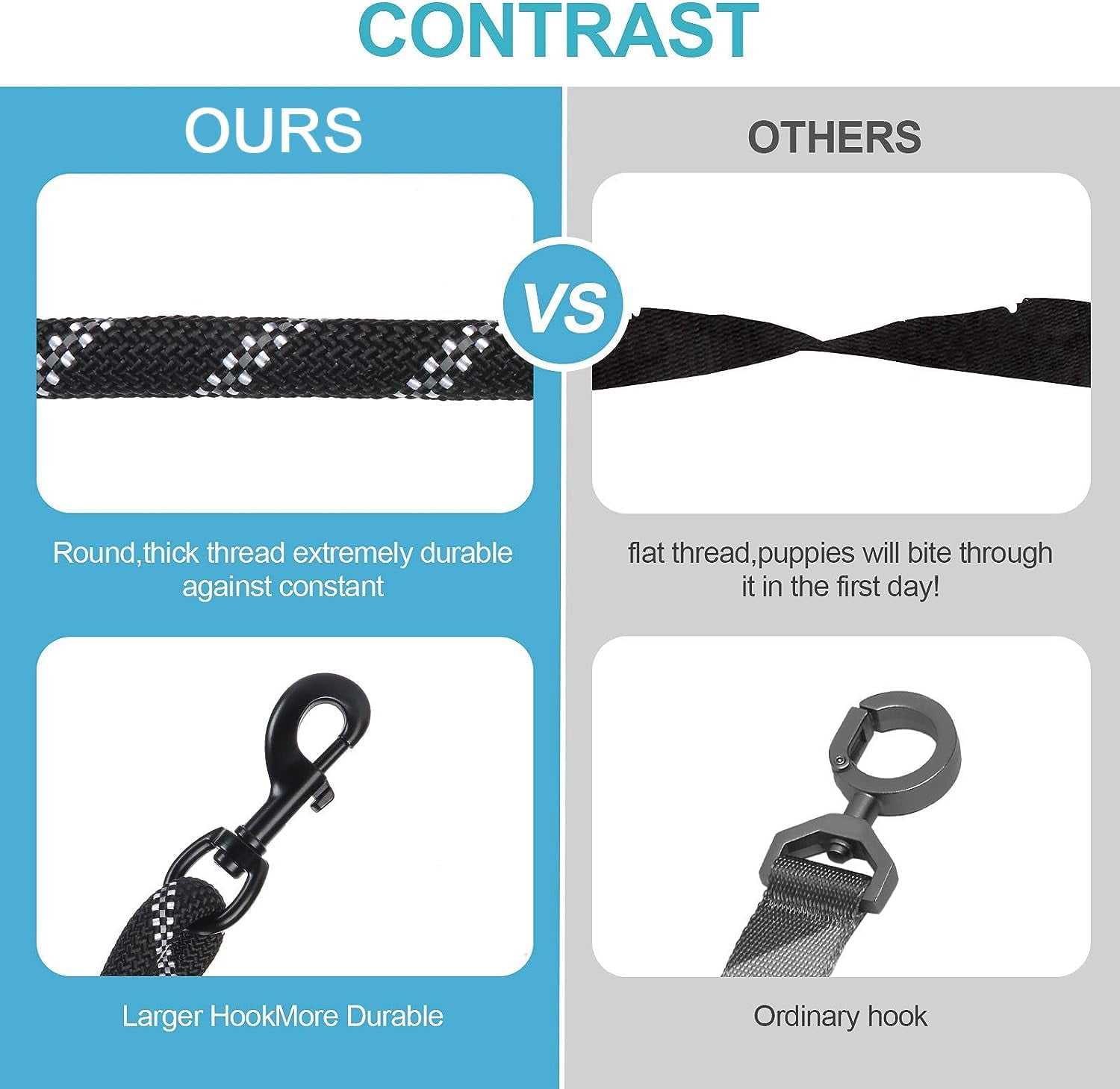 3 Dog Leash No Tangle, Heavy Duty Multiple Dog Lead Shock Absorbing Bungee with Padded Handle Removable Pet Traction Walking Rope for Medium Large Dogs (25-180 Lbs)