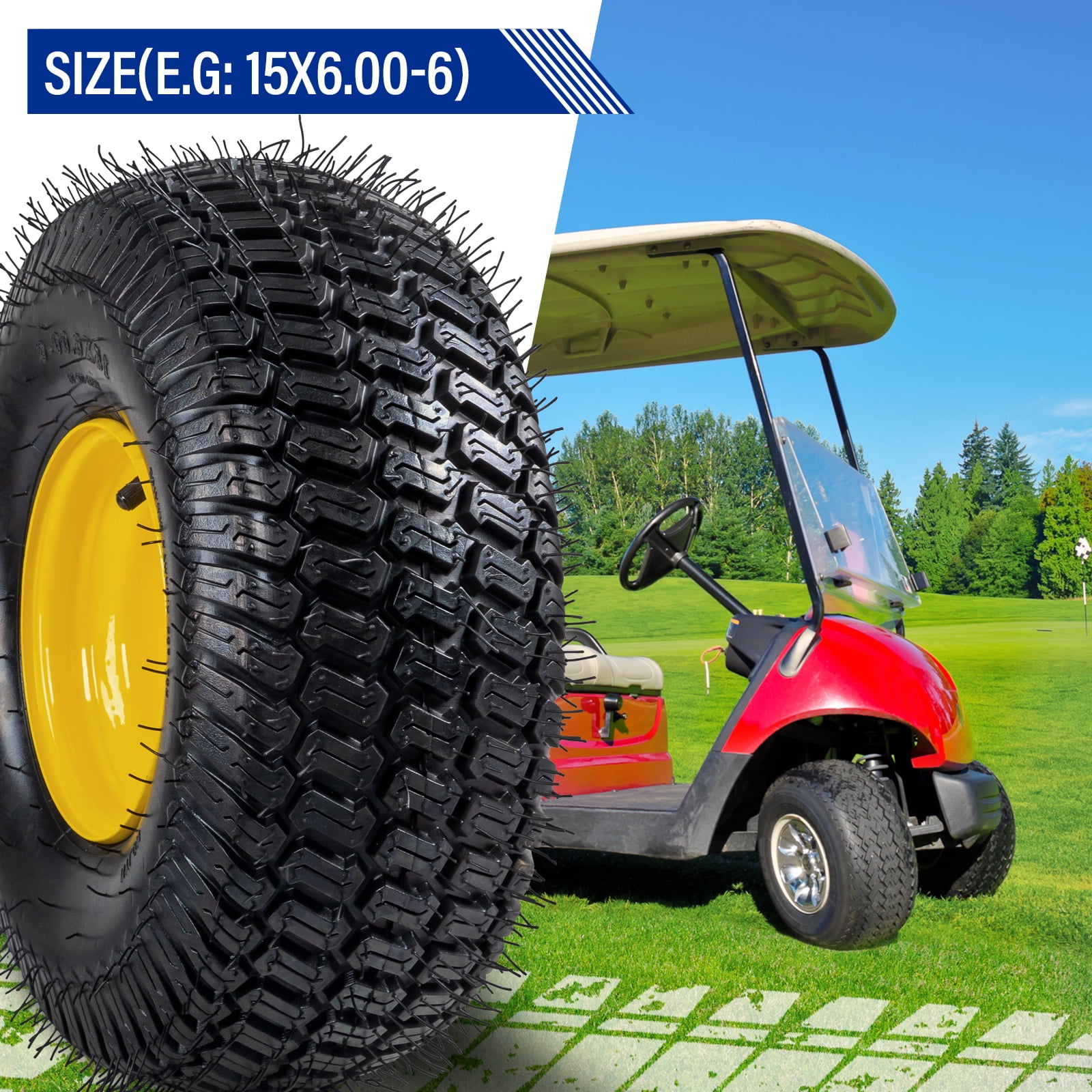 Ktaon 15x6.00-6 Tire and Wheel Assembly, Replacement Riding Lawn Mower Front Tires Compatible with 100 and 300 Series John Deere Riding Mowers, 2 pack