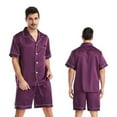 thumbnail image 2 of Fjuchai Men's 2Pcs Silk Pajama Pjs Set Lounge Sets Short Sleeve T-Shirts and Shorts Set Loungewear Sweatsuit with Pockets S-XL, 2 of 8