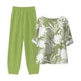 thumbnail image 5 of Jacenvly Summer 2024 New Women's Summer Printed Half Sleeve Round Neck Cropped Top + Casual Pants Suit Set Two Piece Lounge Set Floral Fast Drying Two Piece Outfits Women Plus Size Green, 5 of 5