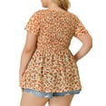 thumbnail image 3 of Unique Bargains Women's Plus Size Babydoll Chiffon Smocked Waist Floral Peplum Tops Orange 1X, 3 of 7