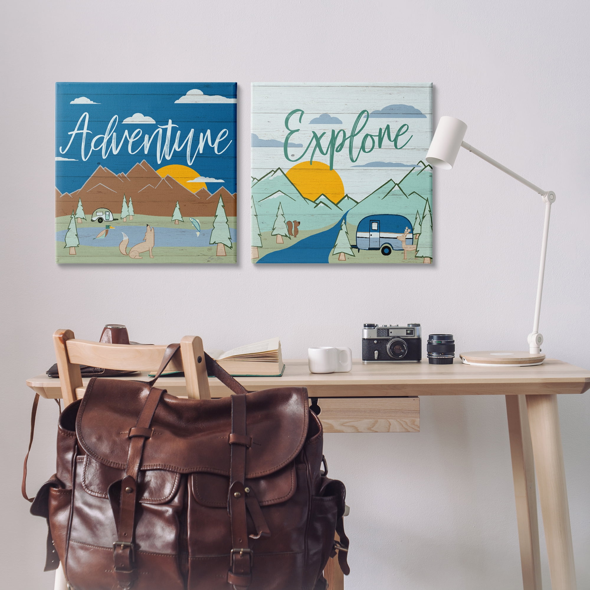 Stupell Industries Adventure Explore Camping Landscape & Nature Painting Wrapped Canvas Art Print Wall Art, 24 x 24, Set of 2