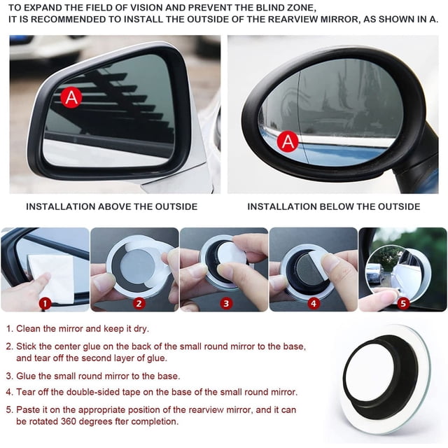 Paquete de 2 espejos de punto ciego para automóviles - Espejo convexo convexo giratorio de 360 ??° resistente al agua para automóviles universales ShuxiuWang 8390612227677