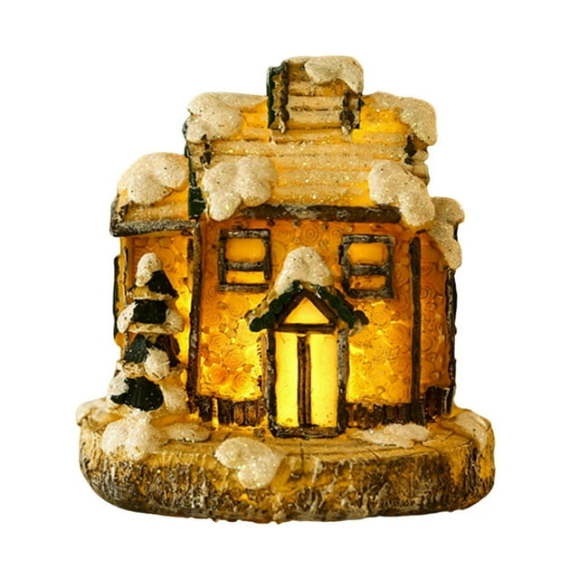 MesaSe Statue de Maison de Noël avec Lumière LED, Décoration de Bureau Mini Maison en Résine Colorée à Piles