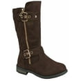 thumbnail image 1 of New Kids Girls Dual Buckle/Zipper Quilted Mid Calf Motorcycle Riding Boots (Brown-Mngo-23K-2 Little Kid), 1 of 2