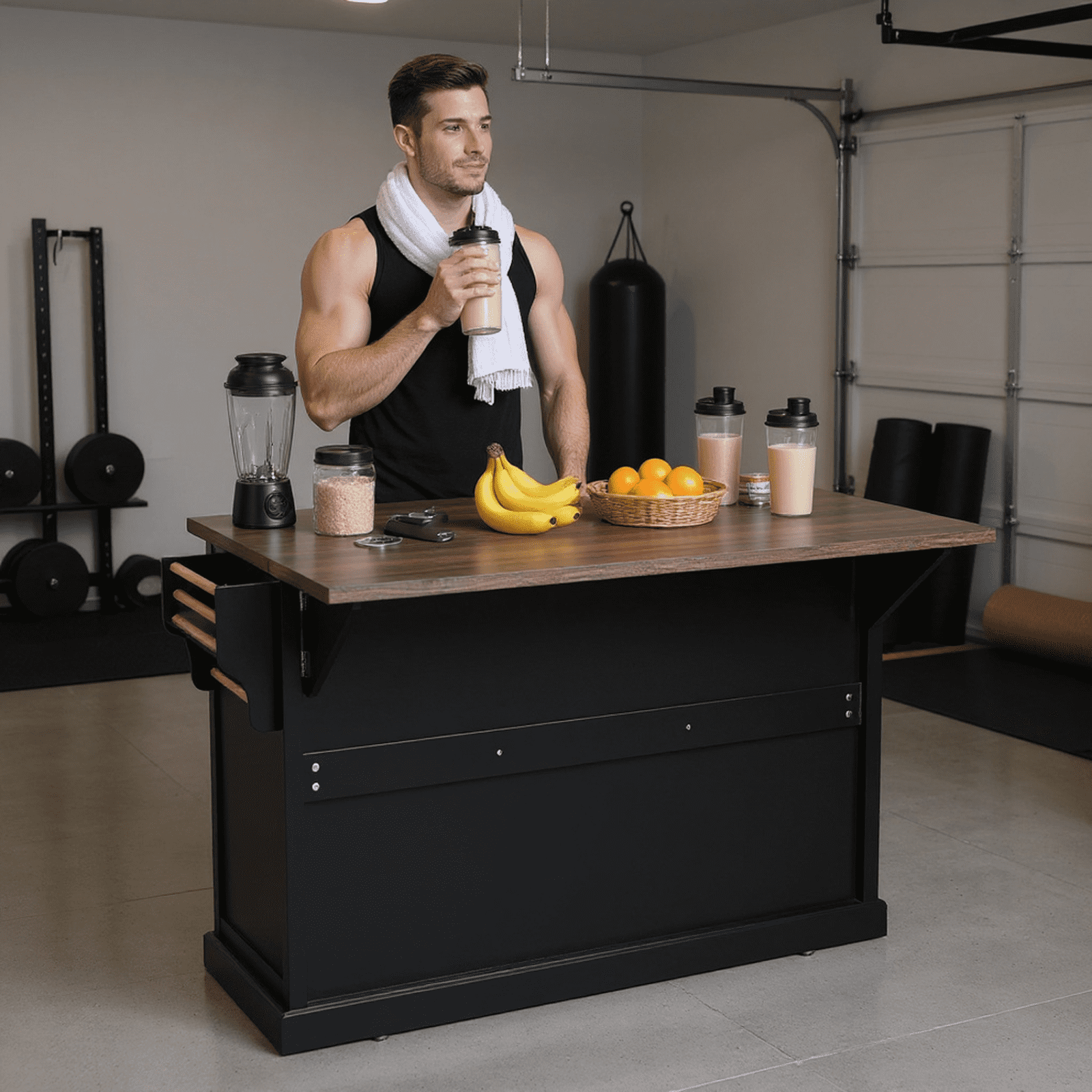 Homy Casa Rolling Garage Storage Cabinet with Drop Leaf, Charging Station for Office Gym, School