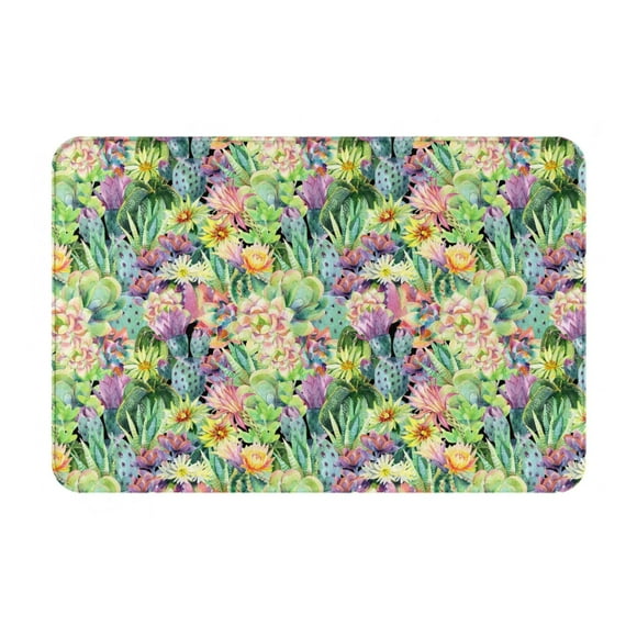 Saiise Watercolor Blooming Cactus Pattern Doormat Flannel Material, Non-slip Bottom for Indoor and Outdoor Use 16x24in