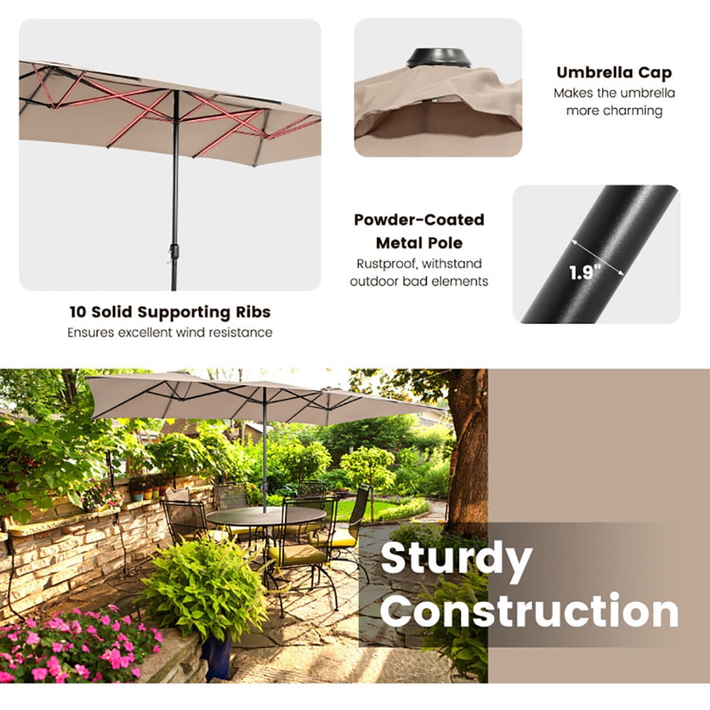 Aimee Lii 15 Feet Double-Sized Patio Umbrella with Crank Handle and Vented Tops, Sunbrella Patio Umbrellas, Brown