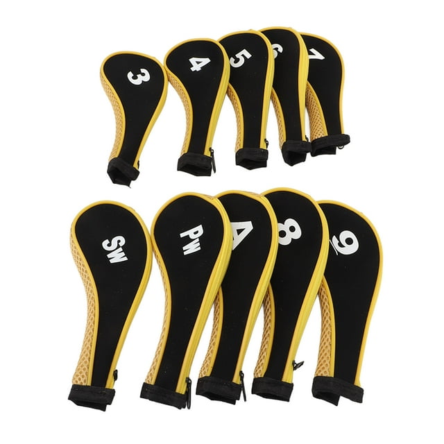 Fundas Para Palos De Golf, Funda Para Cabeza De Hierro De Golf Con Cremallera, Juego De 10 Piezas De Apertura Amplia Para Entretenimiento ANGGREK Amarillo
