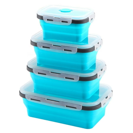 

4Pcs Stackable Bento Food Container Foldable Silicone Lunchbox Fresh Keep Case