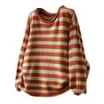 thumbnail image 2 of VISALY Pullover Crewneck Sweatshirt Striped Sweater Women's Cotton Sweaters O Neck Striped Long Sleeve Loose Pullover Tops Crochet Sweaters Womens Pullover Sweaters Pullover Womens Orange 4Xl, 2 of 4
