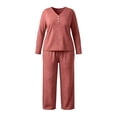 thumbnail image 6 of Hvogkswy Plus Size Pajamas for Women Set Solid V Neck Long Sleeve Sleepwear Drawstring Wide Leg Pants Soft Comfy Loungewear Sets with Pockets XL-5XL, 6 of 6