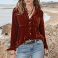thumbnail image 6 of Noarlalf Velvet Tops for Women Velvet Shirt Women Women's Velvet Long Sleeve Loose Bottom Shirt Top Red S, 6 of 6