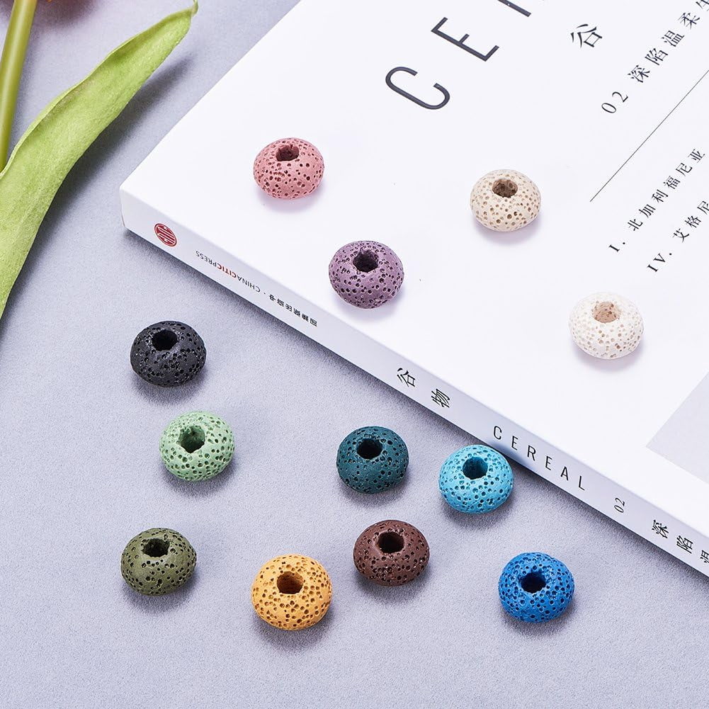 200 Pcs Random Mixed Color Lava Gemstone Beads 15mm Hair Beads for Braids Large Hole European Beads Rondelle Loose Beads for Jewelry Making