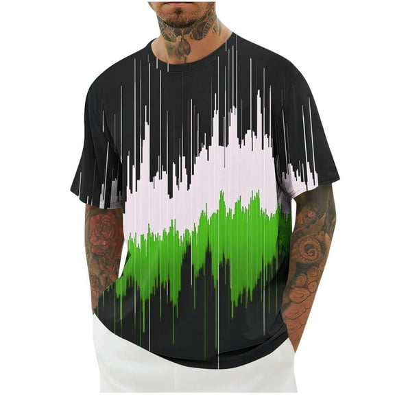 T-shirts for men Plus Size under $5 Solid Color Short Sleeve T-Shirt Trendy Round Neck Shirt Army Green L