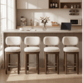 thumbnail image 3 of Guyou 26" Bar Stools Set of 2, Modern Linen Upholstered Counter Height Bar Stools, Farmhouse Armless Bar Chairs with Solid Wood Legs & Padded Back for Kitchen Island/Dining Room Bar, Beige, 3 of 9