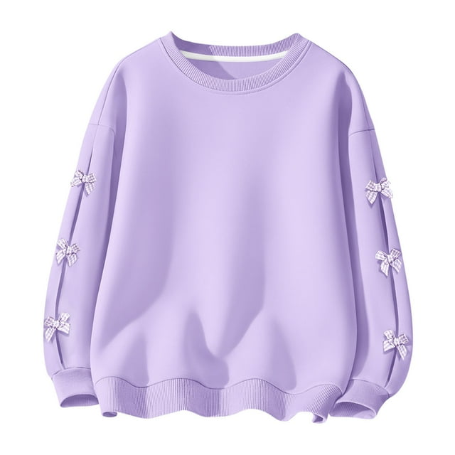 Floleo Chandail Molletonné Uni pour Enfants, Unisexe, Col Rond, Haut Décontracté pour Garçons et Filles de 4 à 15 Ans, Doux et Confortable, Tenue de Tous les Jours, Col Rond Stylé, Manches Longues (Violet#1, 5-6 Ans)