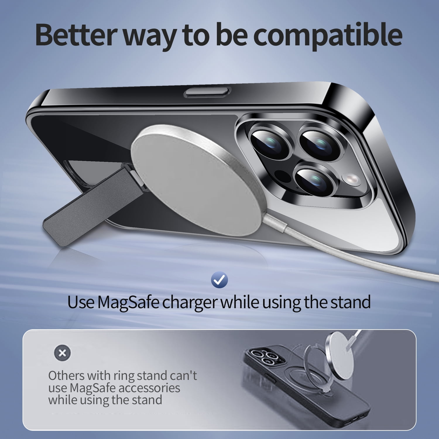 JETeacka Magnetic for iPhone 15 Pro Max Case Upgraded 360° Rotatable Invisible Kickstand Compatible with Mag-Safe Military Drop Protection Shockproof Non-Yellowing Clear Black