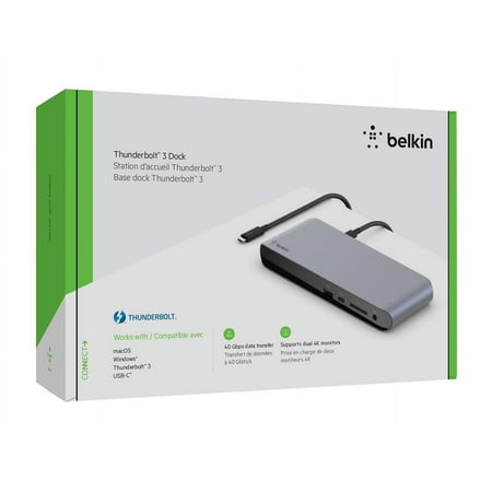 Belkin - Thunderbolt 3 Dock Pro w/ Thunderbolt 3 Cable, Dual 4K @60Hz, 85W Upstream Charging - Docking Station - Aluminum